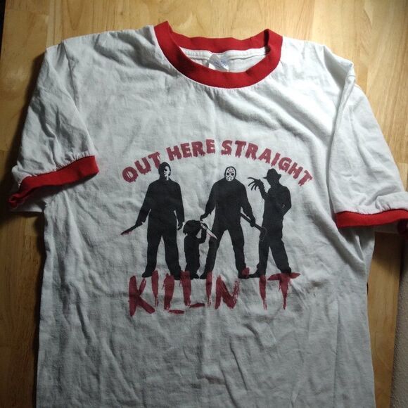 Out Here Straight Killin' It Horror Movies Ringer T-Shirt - Picture 2 of 7